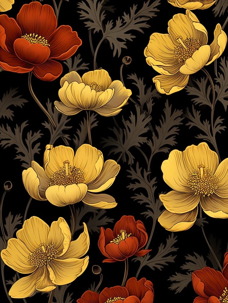 Winter Aconite 2 William Morris Style Winter Florals