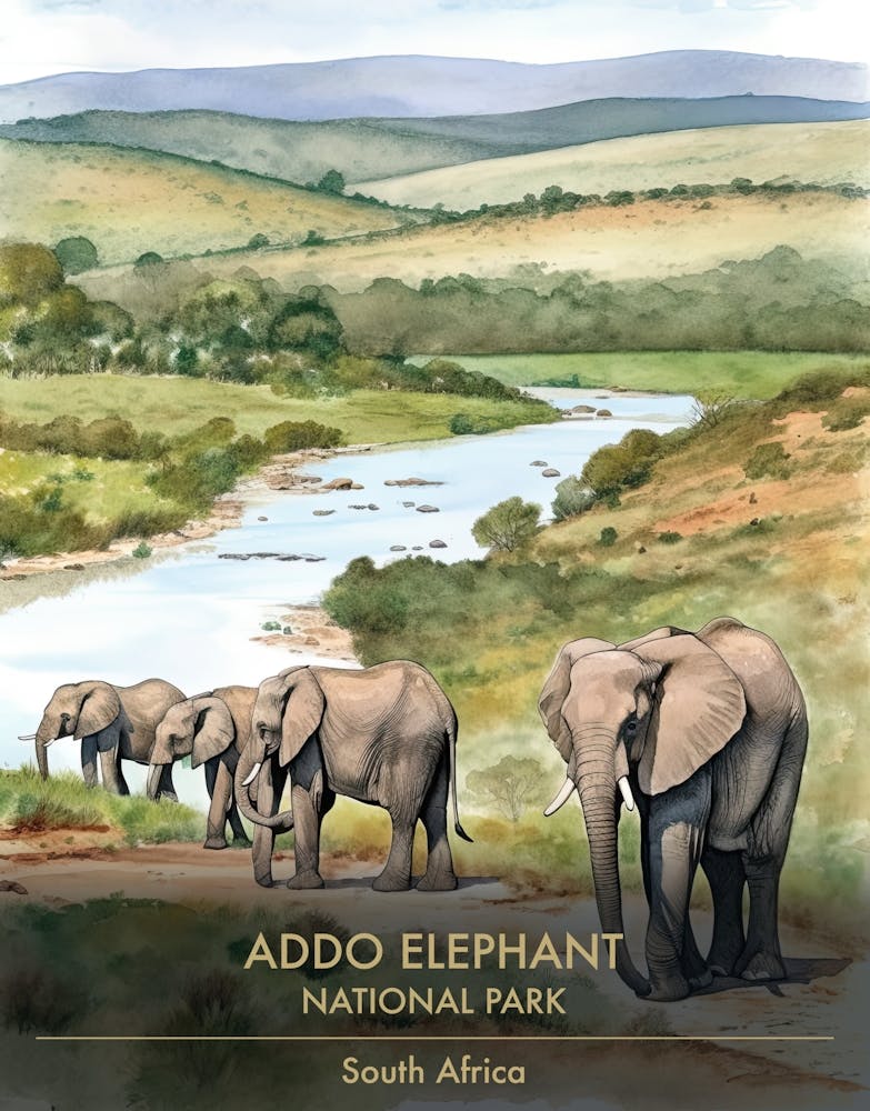 Addo Elephant National Park South Africa Watercolour 2