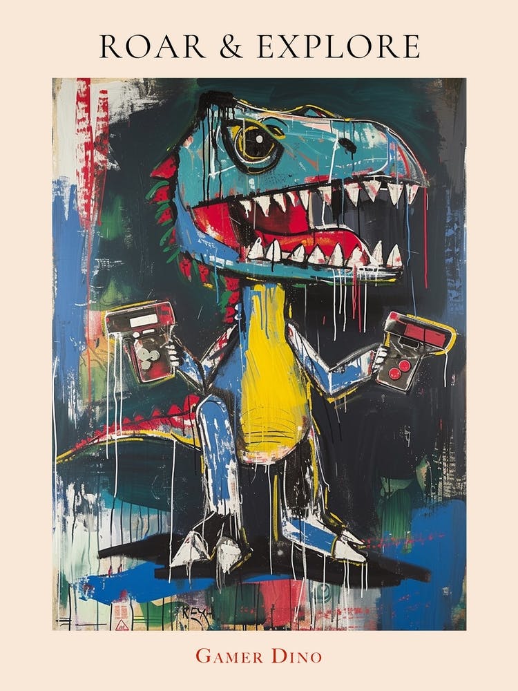 Dinosaur Paint Graffiti With Video Game Gun Controller Poster