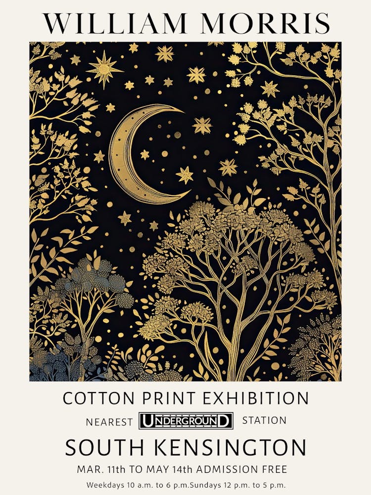 William Morris Moon Stars Tree Night