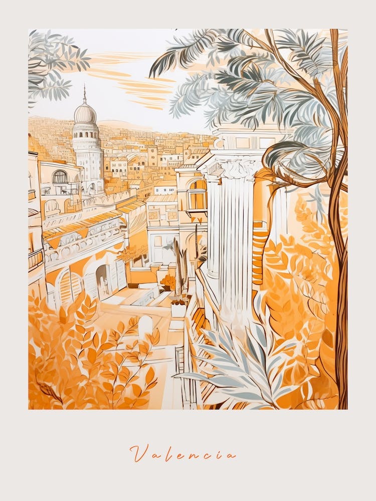 Valencia Spain Orange Drawing Poster