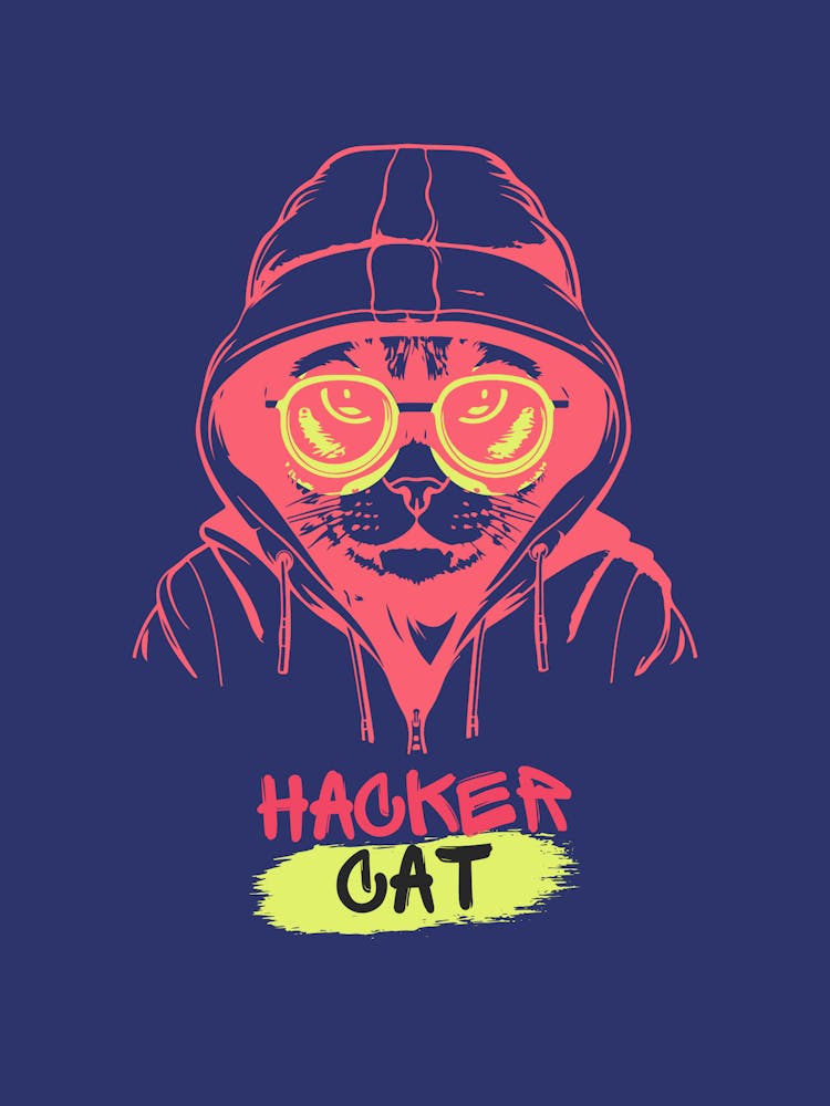 Hacker Cat Poster – Cool Cyberpunk Cat Illustration Print