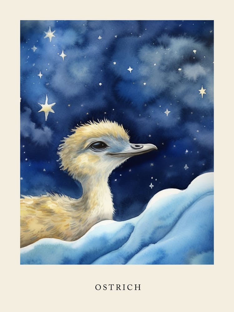 Baby Ostrich 2 Sleeping In The Clouds Nursery Poster