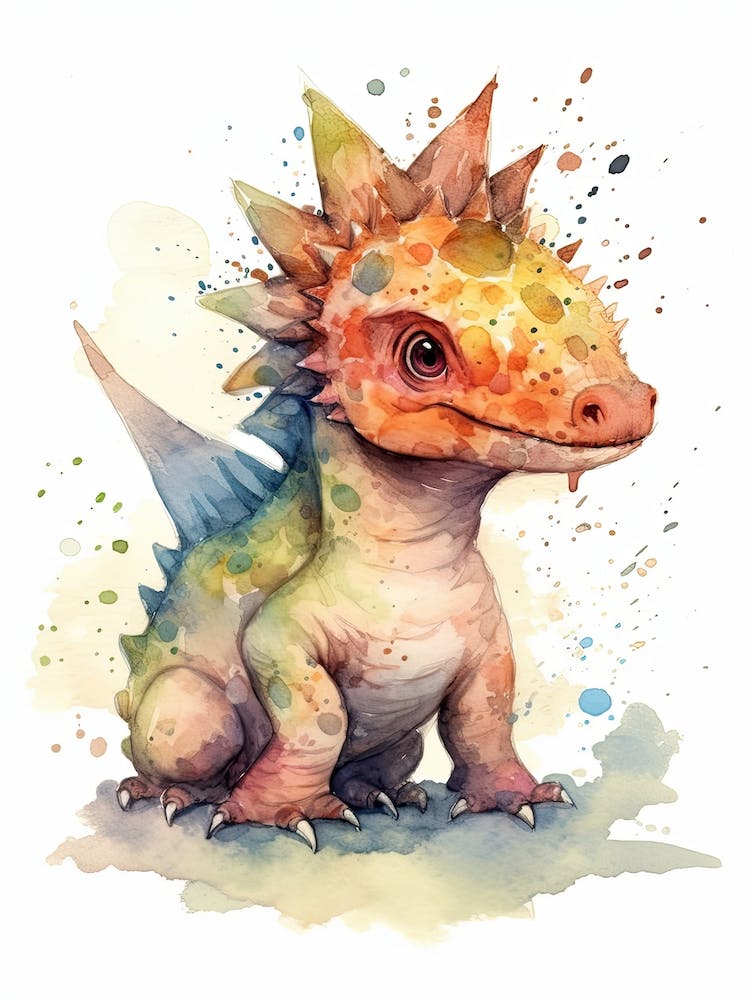 Pachycephalosaurus Cute Dinosaur Watercolour 1