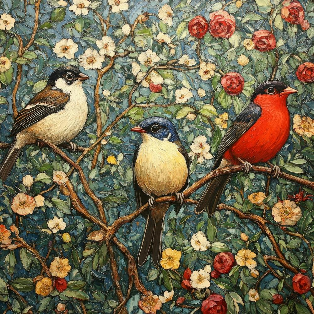 Three Birds On A Branch Art 10