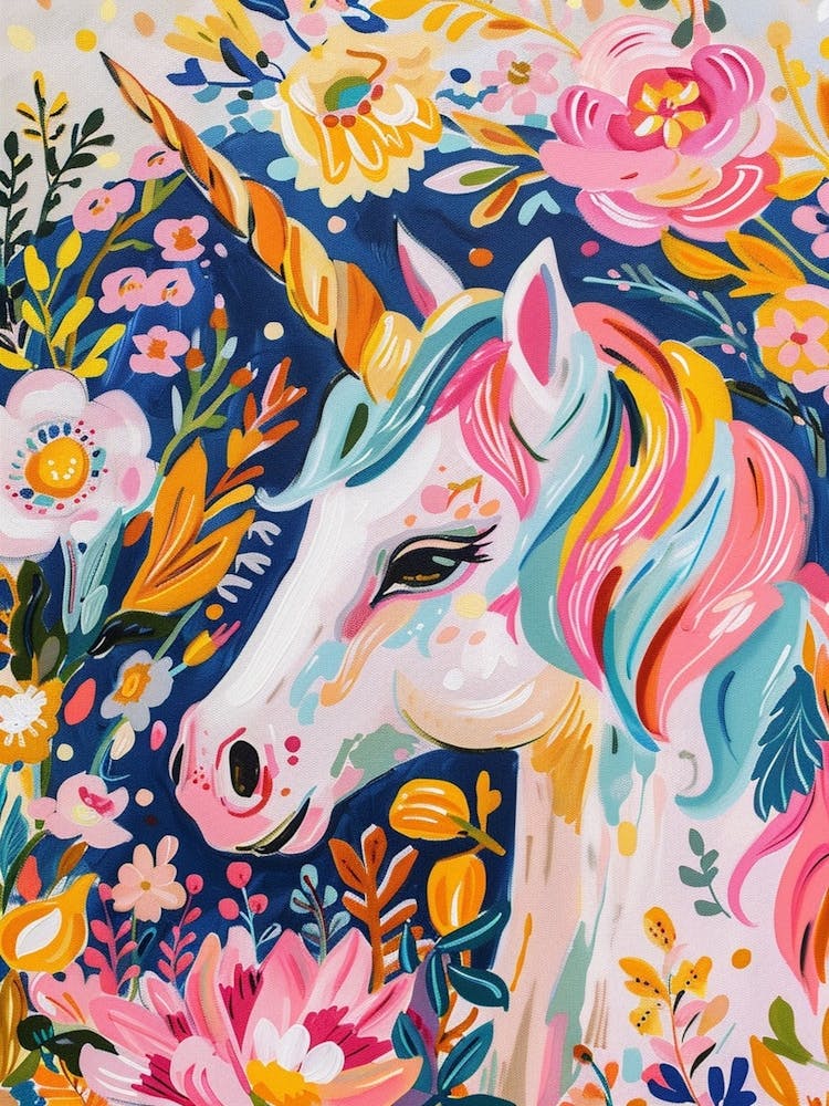 Floral Fauvism Style Unicorn Portrait 4