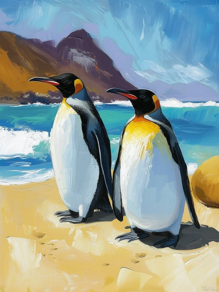 King Penguin Sea Lion Island Colour Block Painting 1