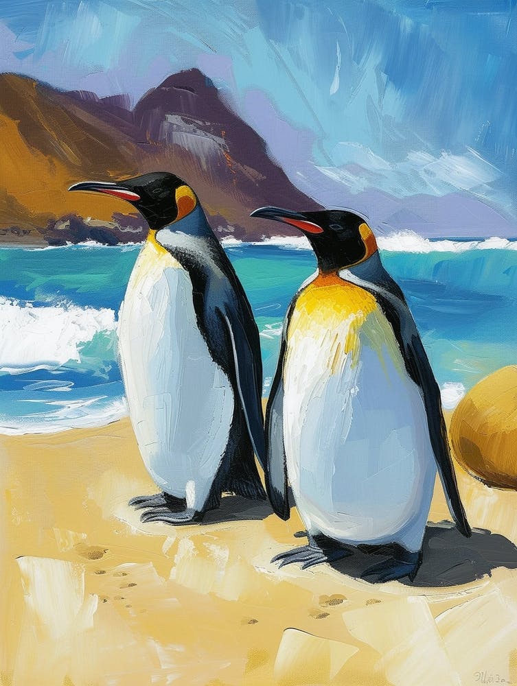King Penguin Sea Lion Island Colour Block Painting 1