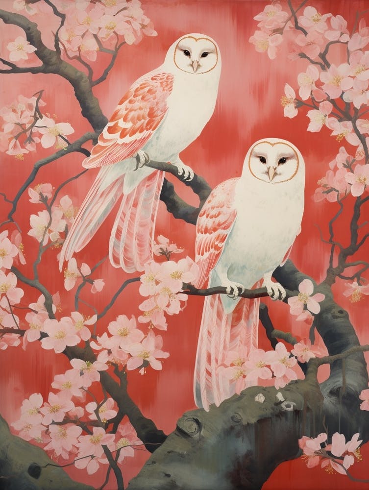 Vintage Japanese Inspired Bird Print Barn Owl 1
