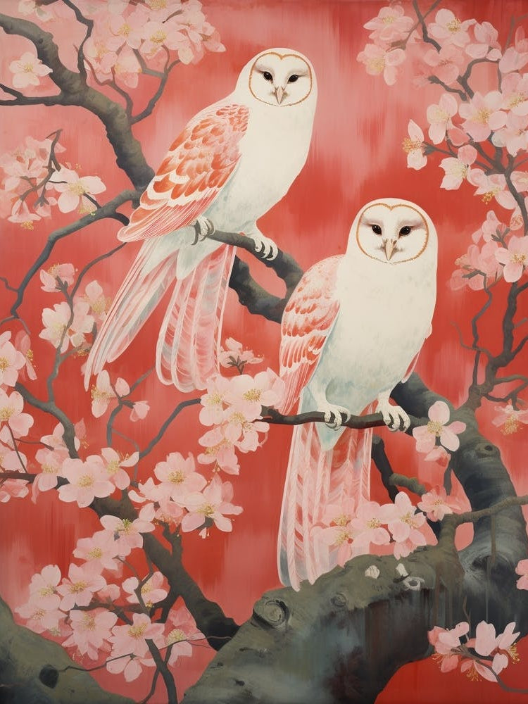 Vintage Japanese Inspired Bird Print Barn Owl 1