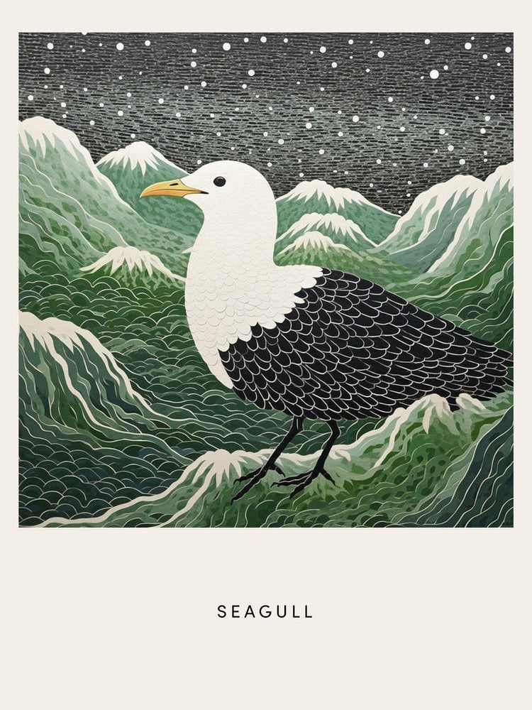 Ohara Koson Inspired Bird Painting Seagull 2 Poster