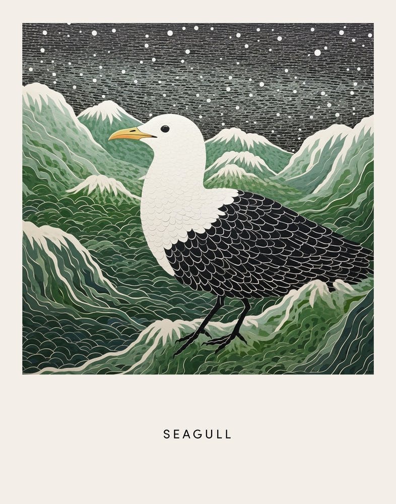 Ohara Koson Inspired Bird Painting Seagull 2 Poster