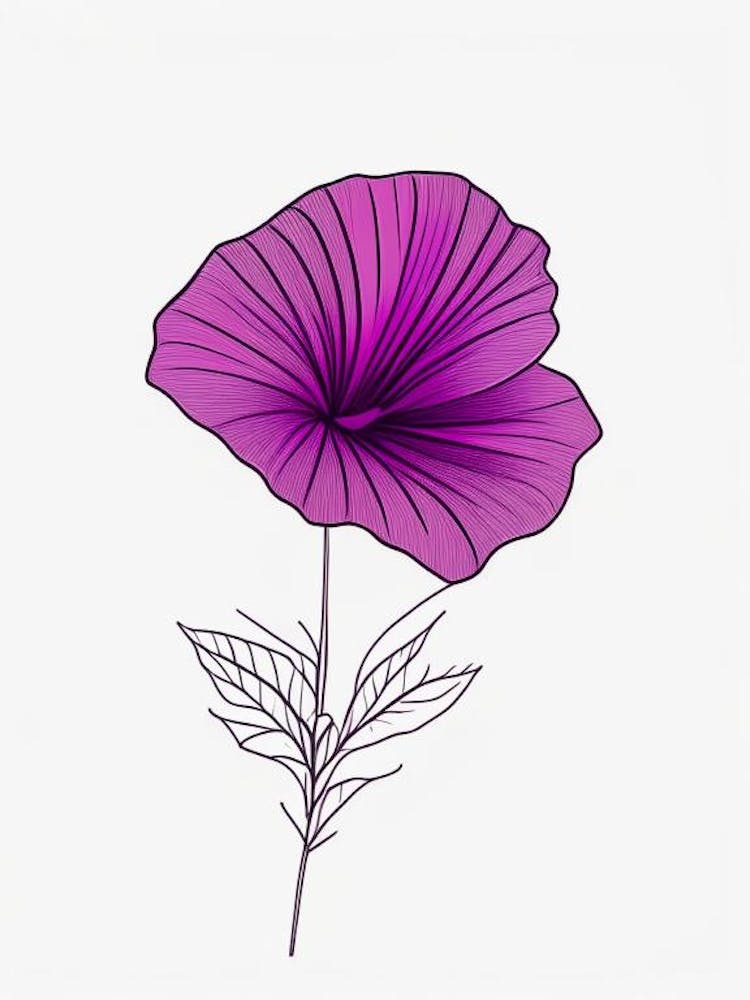Petunia Floral Minimal Line Drawing 1 Flower