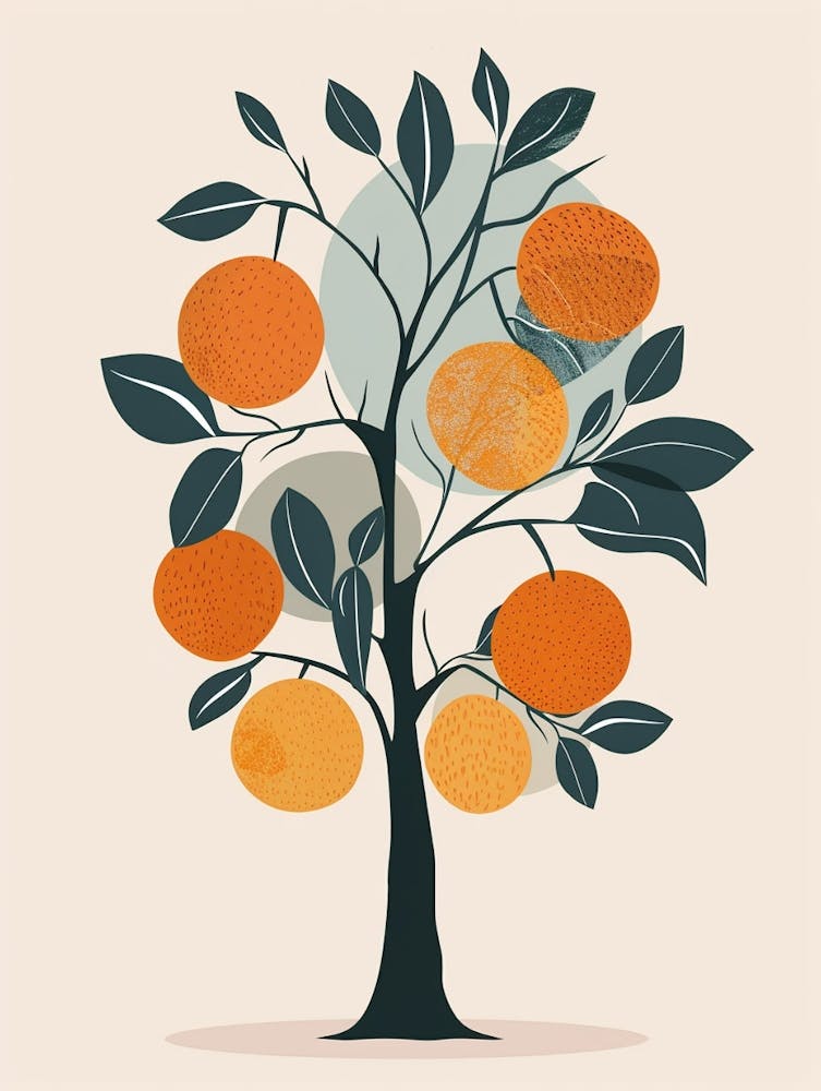 Orange Tree Minimalistic Drawing 1
