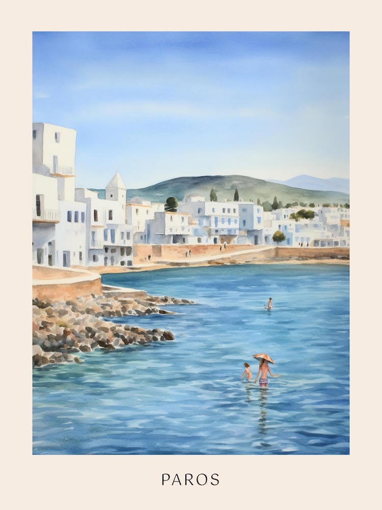 Swimming In Paros Greece 2 Watercolour Poster