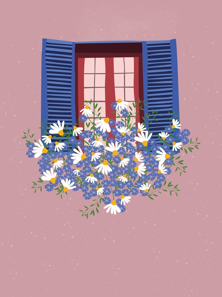 Open Window With Daisies