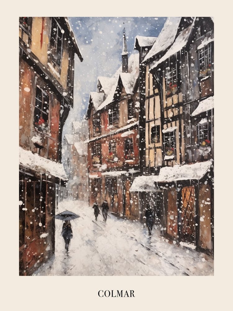 Vintage Winter Painting Poster Colmar France 2