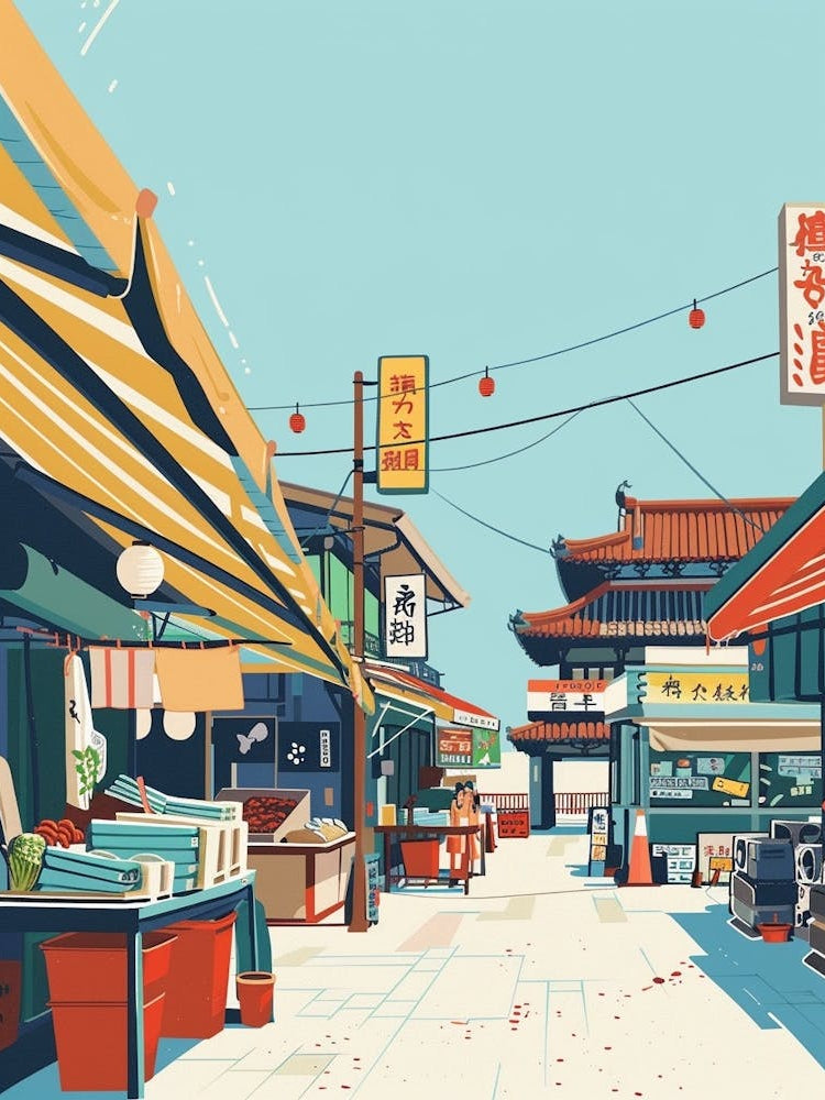 Tsukiji Fish Market Tokyo 2 Colourful Illustration