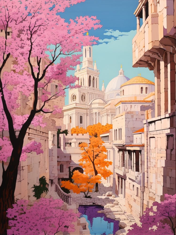 Split Croatia 4 Vintage Pink Travel Illustration