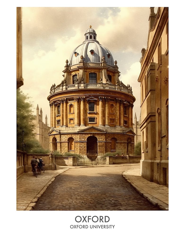 Oxford University 2 Watercolor Travel Poster