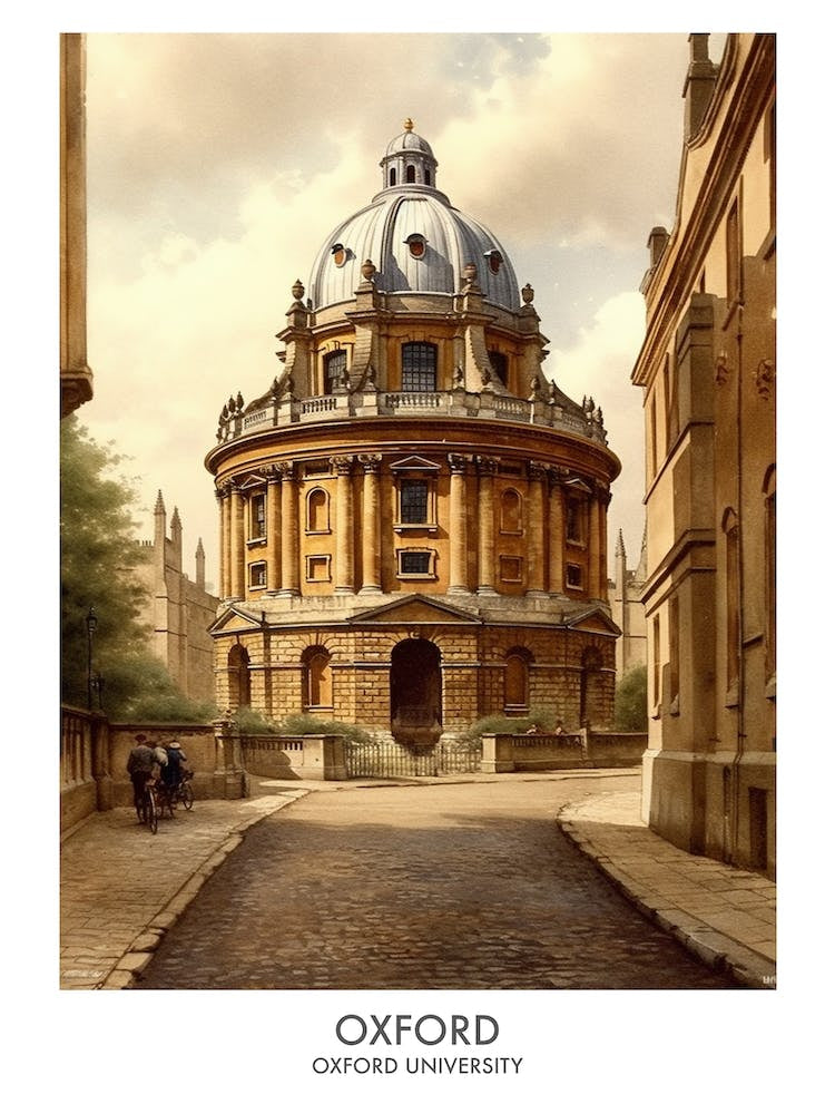 Oxford University 2 Watercolor Travel Poster
