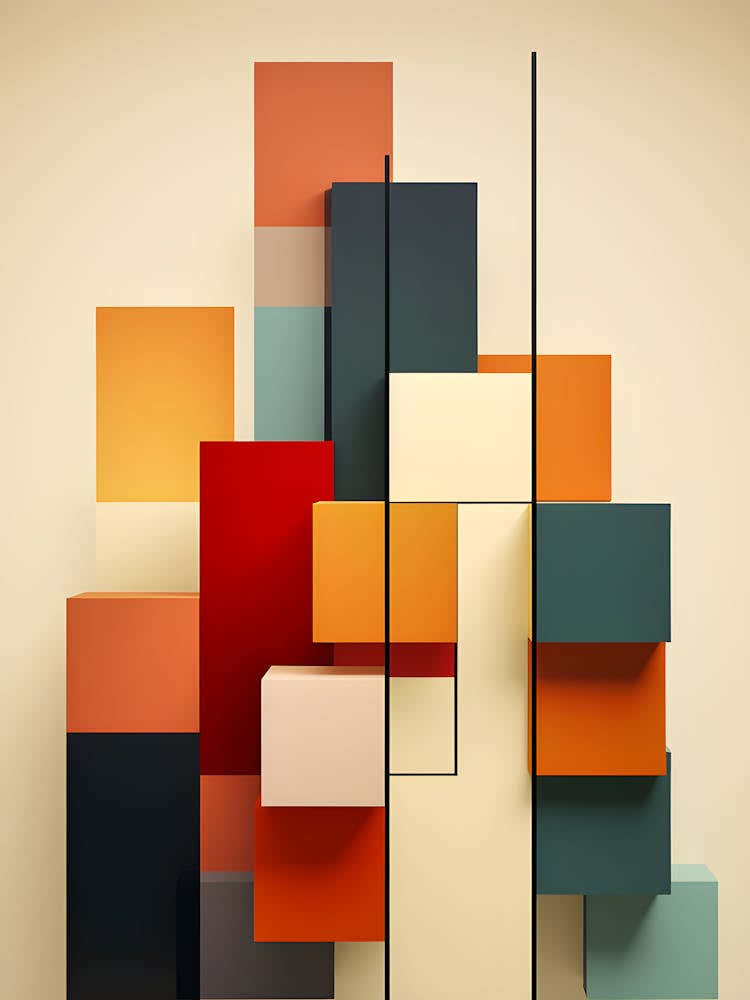 Modern Abstract Wall Art, Mid Century Minimalist Print, Geometric Shapes Art, Bold Color Block Decor