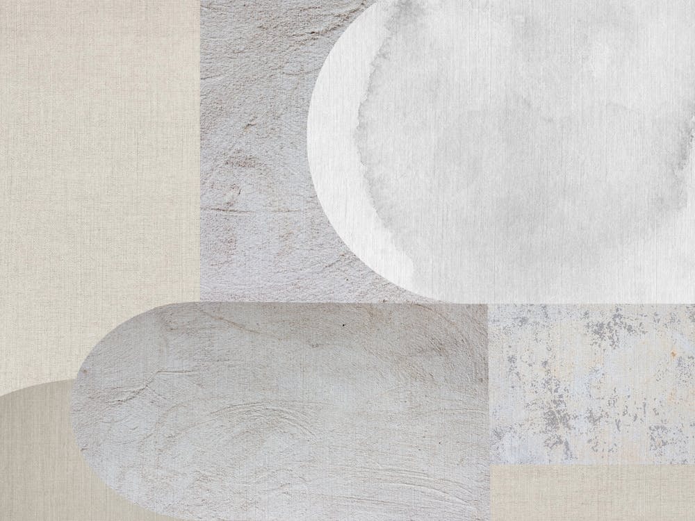 Beige and White Geometric Shapes Abstract Mid-Century Modern