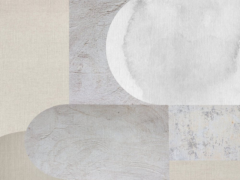 Beige and White Geometric Shapes Abstract Mid-Century Modern