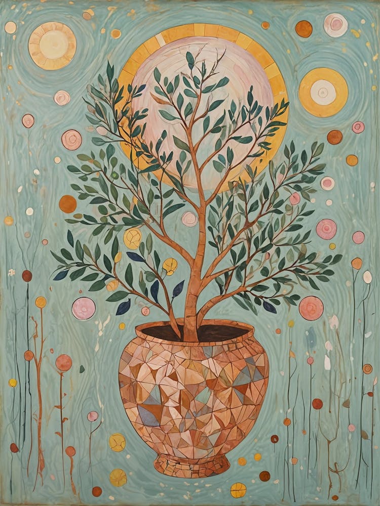 Olive Tree In A Mosaic Pot