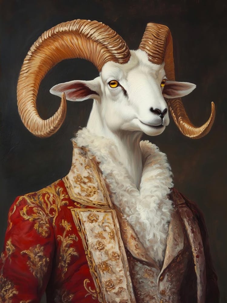 Vintage Animal Prints, Victorian Animal Portrait, Royal Dall Sheep Ram Painting, Renaissance Dressed Animal Printable Art, Animal Lover Gift