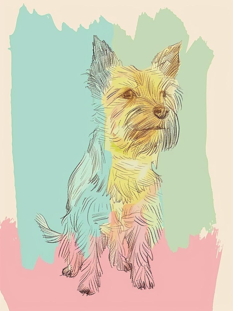 Pastel Terrier Dog Pastel Line Watercolour Illustration  2