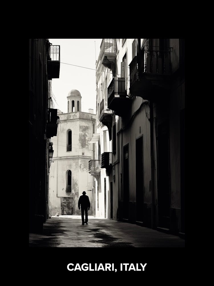 Poster Of Cagliari, Italy, Mediterranean Black And White Photography Analogue 4