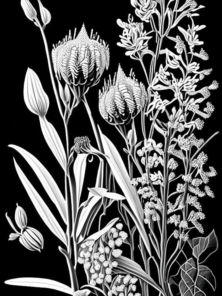 Showy Milkweed Wildflower Linocut 1