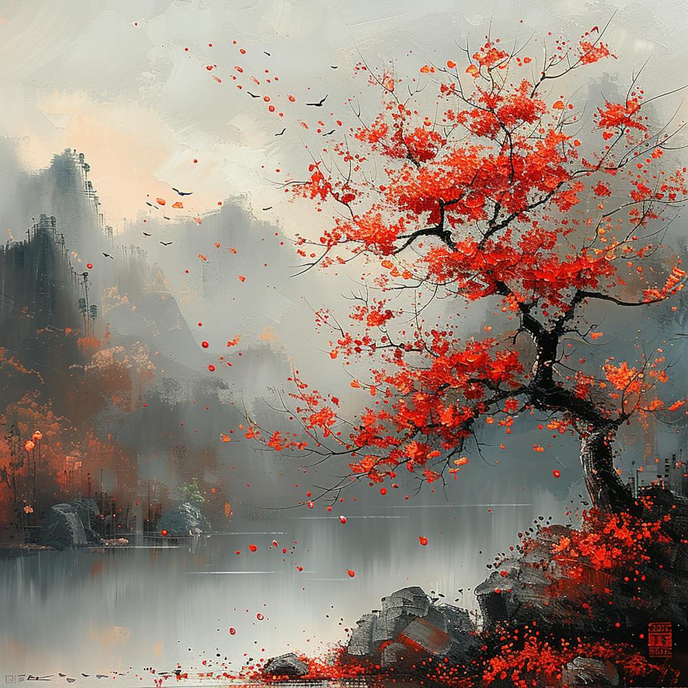 Autumn Tree 1 - Japanese Vintage Art, city wall art, colorful wall art, home decor, minimal art, modern wall art, wall art, wall decoration, wall print colourful wall art, decor wall art, digital art, digital art download, interior wall art, downloadable
