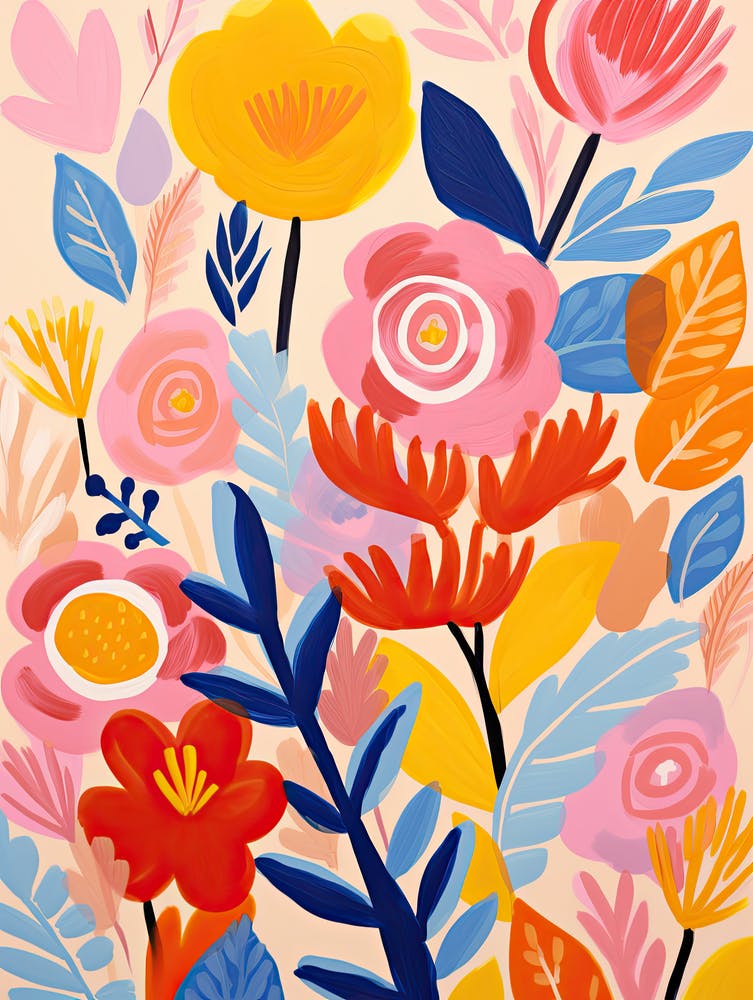 Matisse Style Chromatic Petals; Vibrant Beauty Flowers
