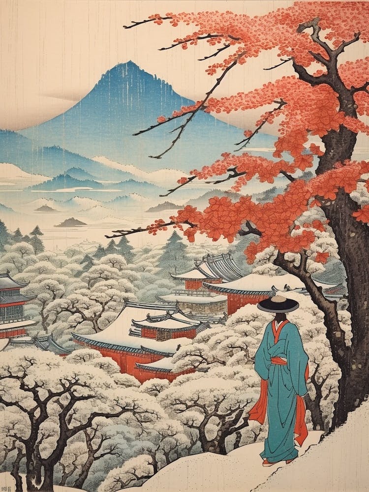 Mount Yoshino, Japan Vintage Travel Art 3