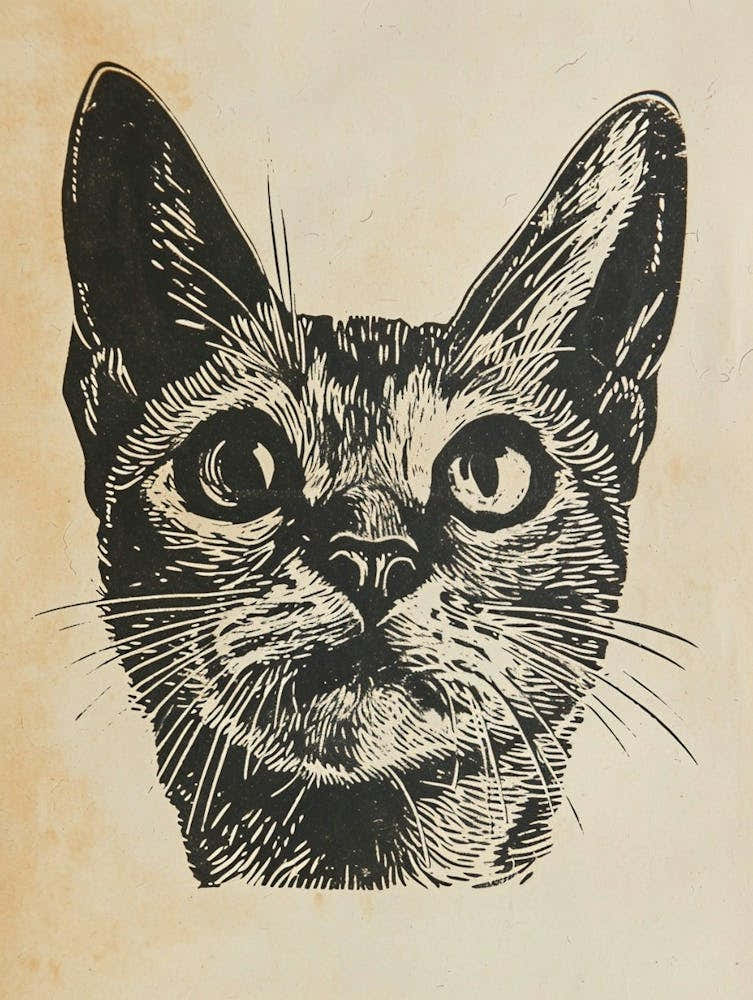 Devon Rex Linocut Blockprint 1