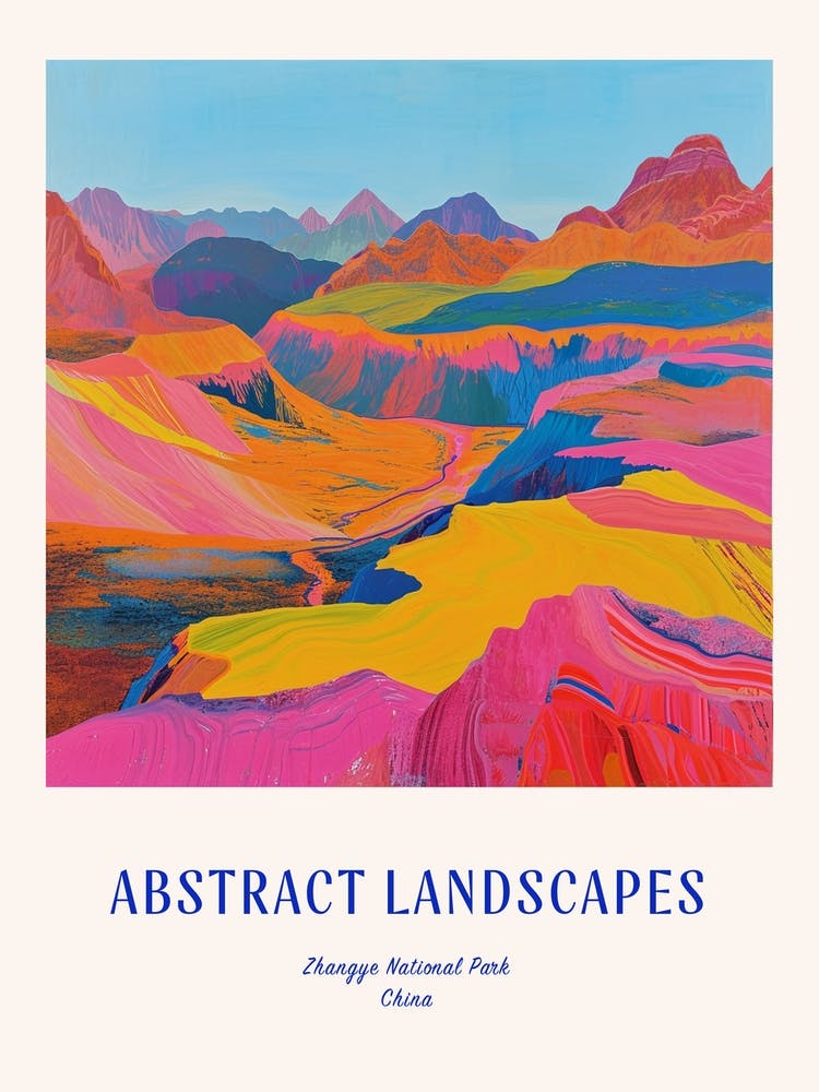 Colourful Abstract Zhangye National Park China 4 Poster Blue