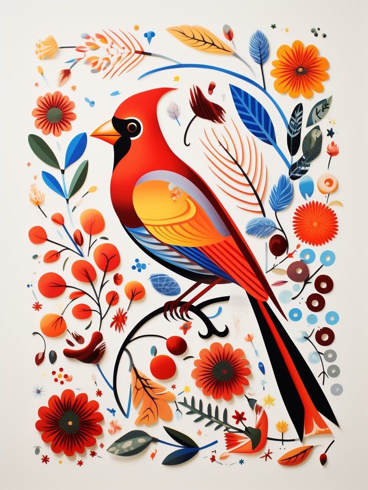 Scandinavian Bird Illustration Cardinal 2