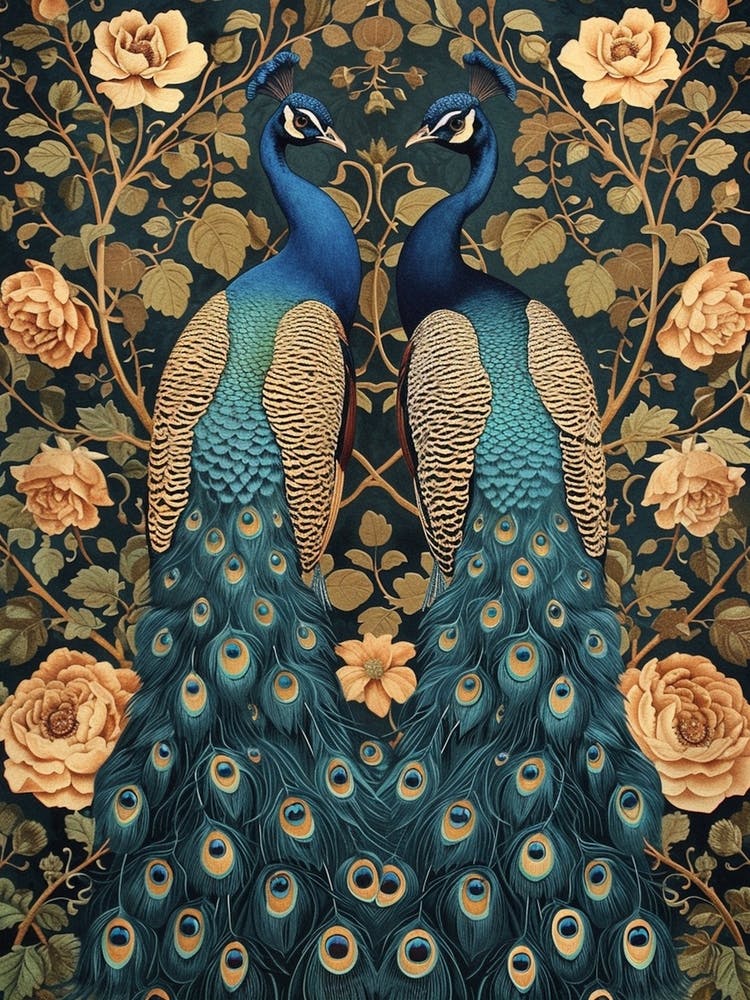 Two Peacocks Floral Wallpaper 1