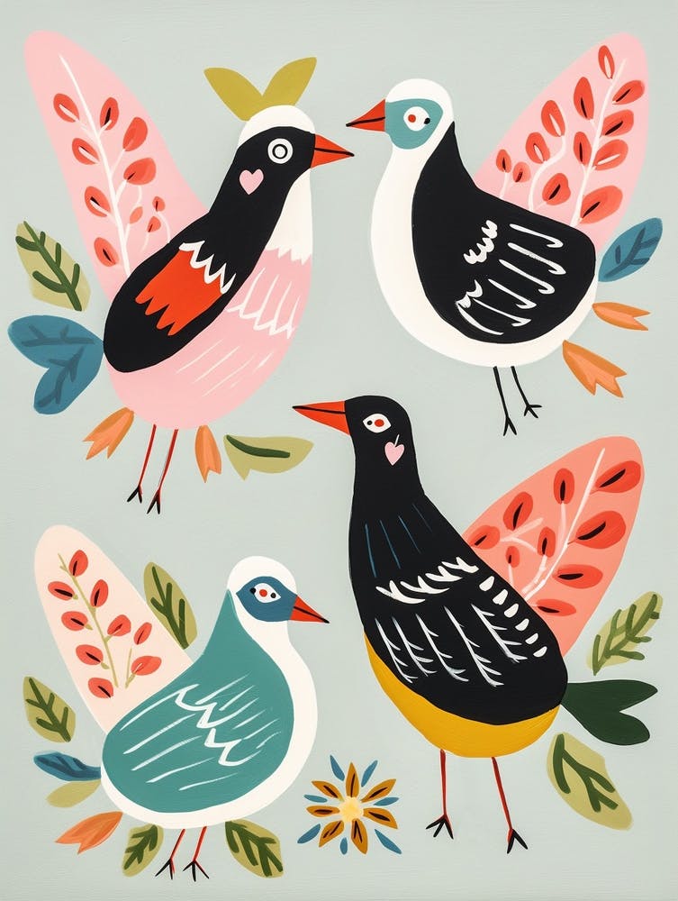 Peinture d'oiseau de style folklorique Mouette 4