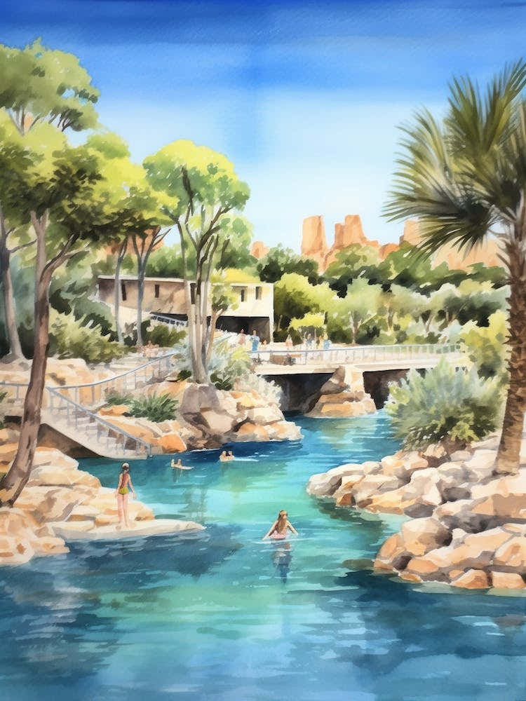 Swimming In Mallorca Spain Watercolour