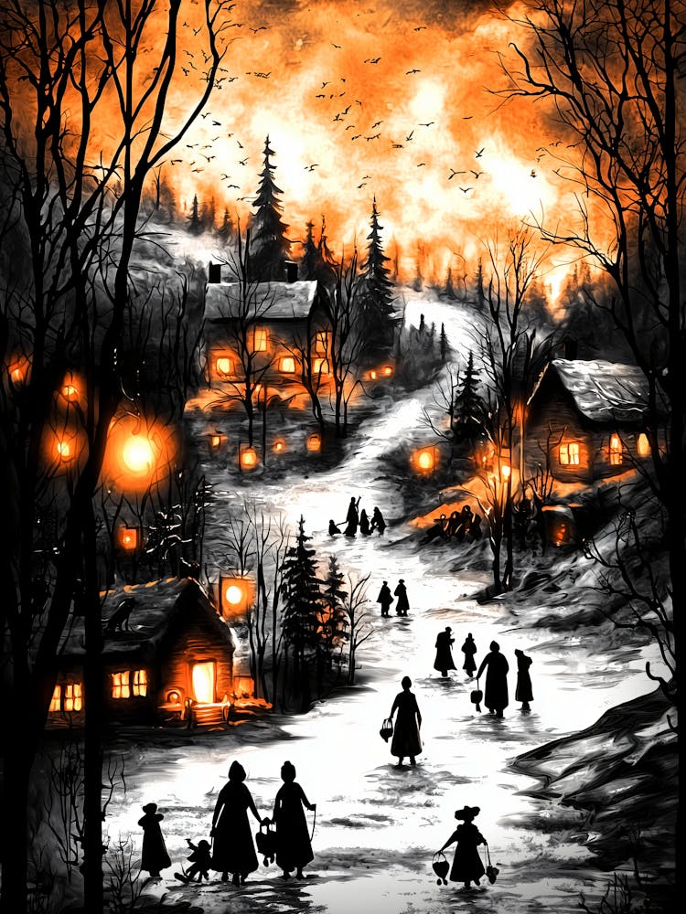 Vintage Village At Dusk – Nostalgic Seaside Fair Poster