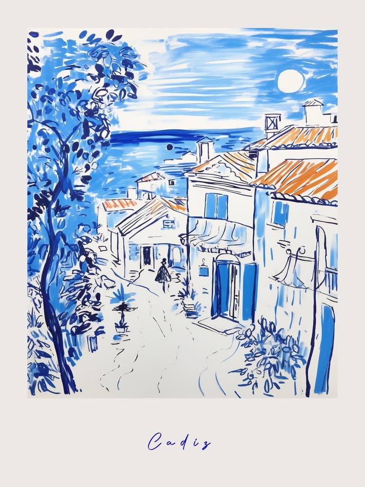 Cadiz Spain Mediterranean Blue Drawing Poster