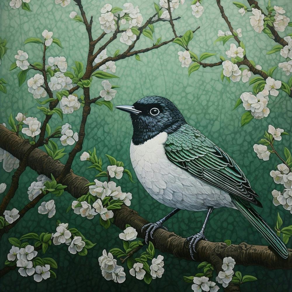 Ohara Koson Inspired Bird Painting European Robin 3 Square