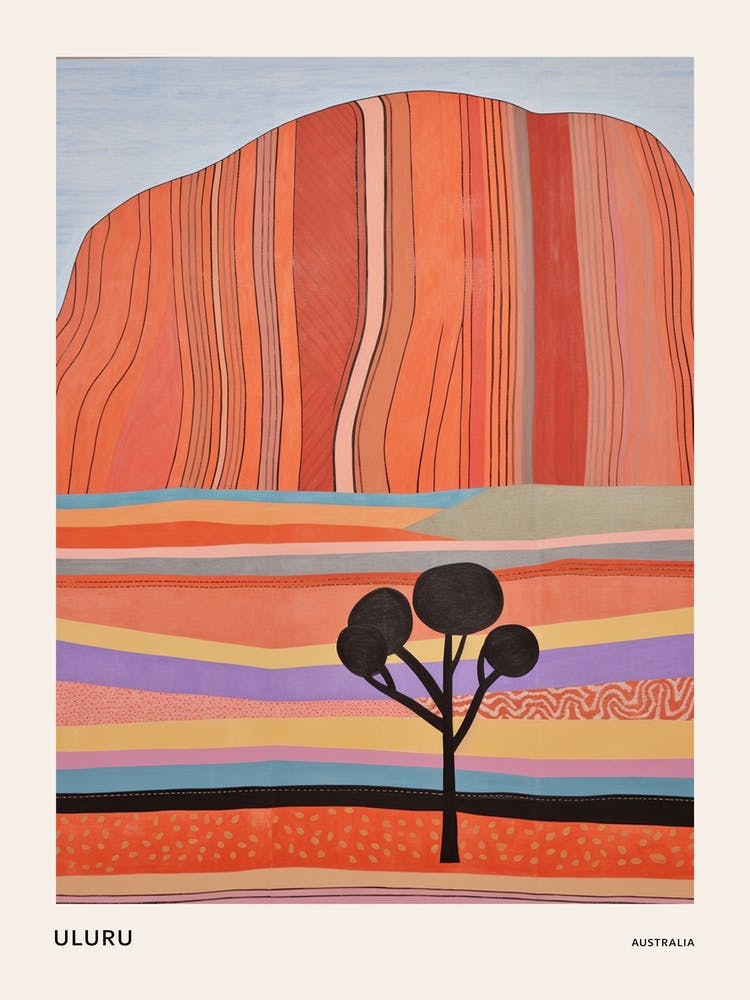 Uluru Australia 2 Colourful Mountain Illustration Poster
