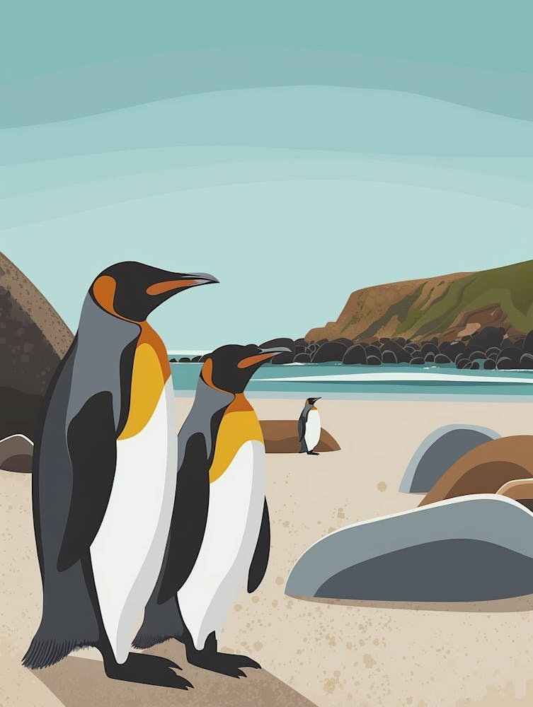 Königspinguin Boulders Beach Simons Town Minimalistische Illustration 1