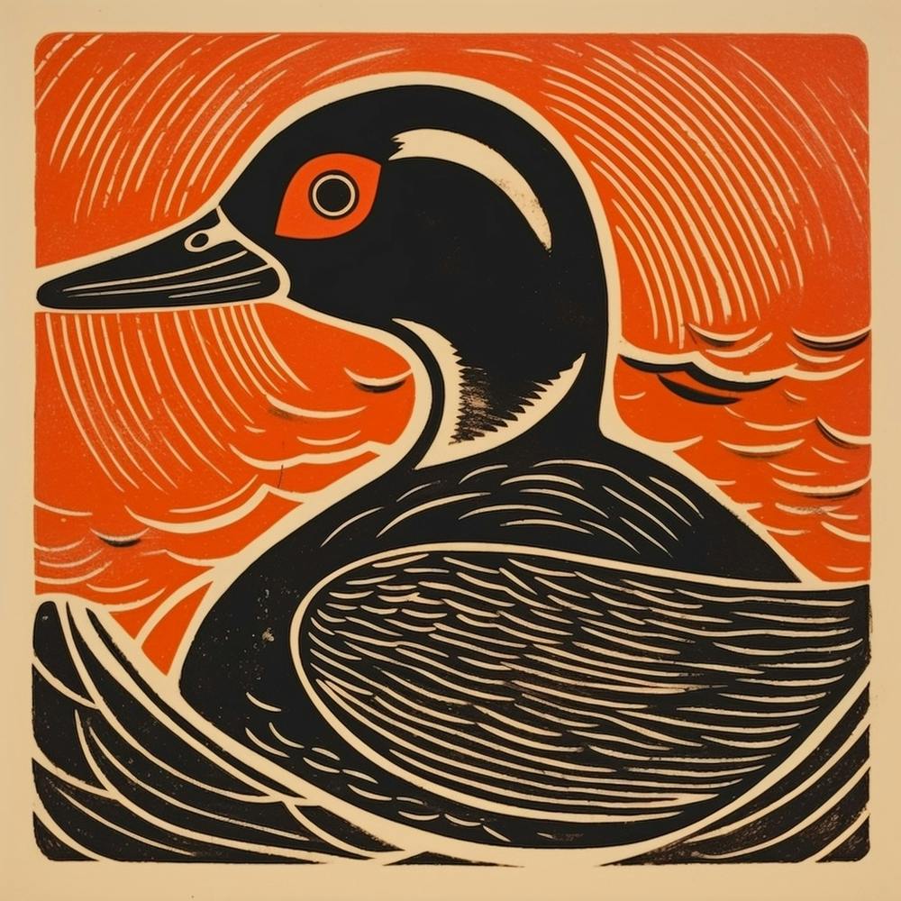 Retro Bird Lithograph Wood Duck 1