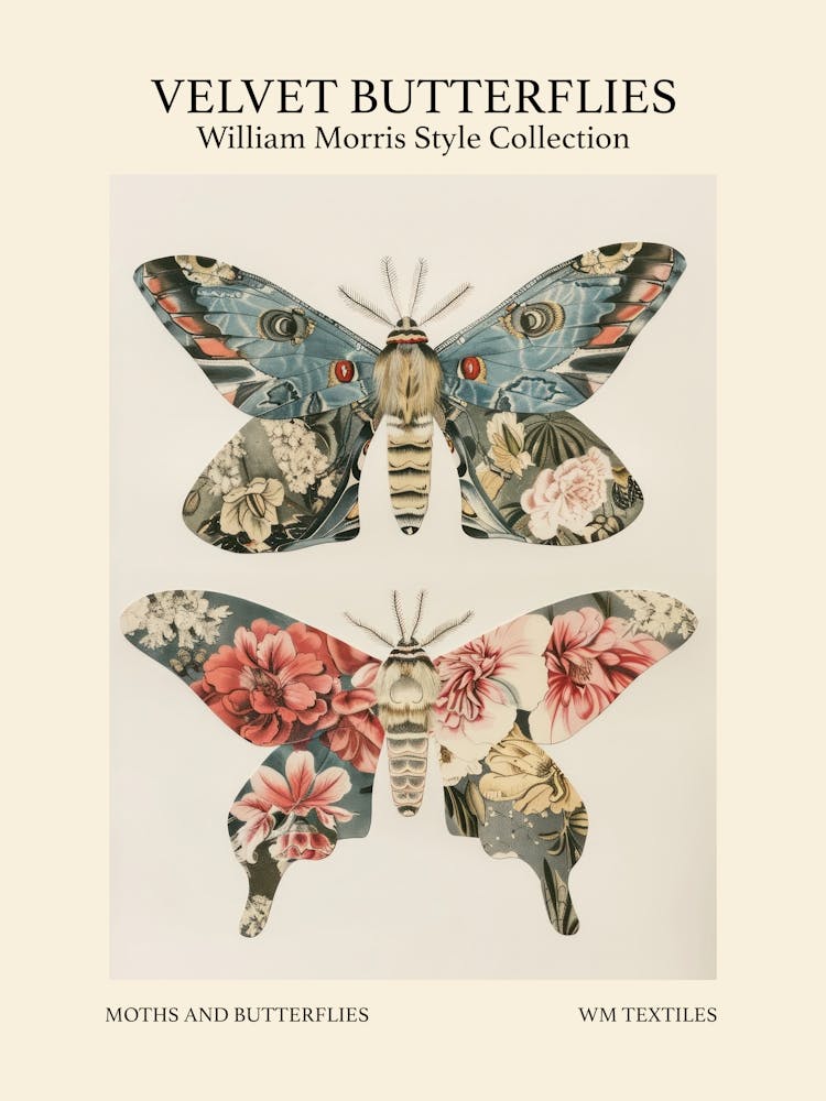 Velvet Butterflies Collection Moths And Butterflies William Morris Style 4