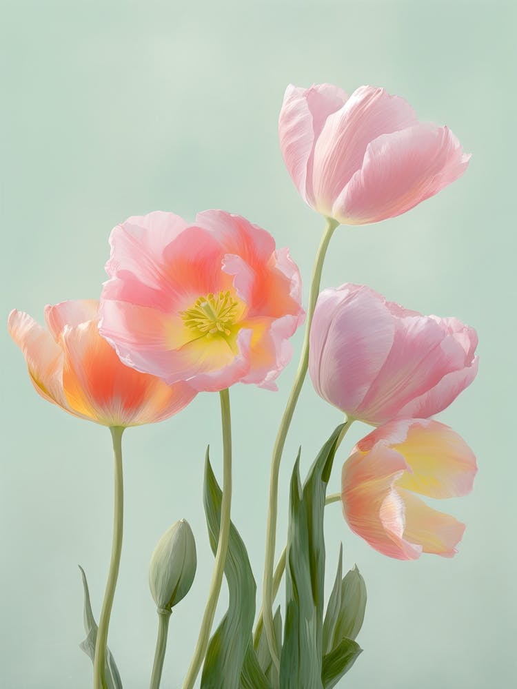 Bunch Of Tulips Flowers Acrylic Painting In Pastel Colours 9